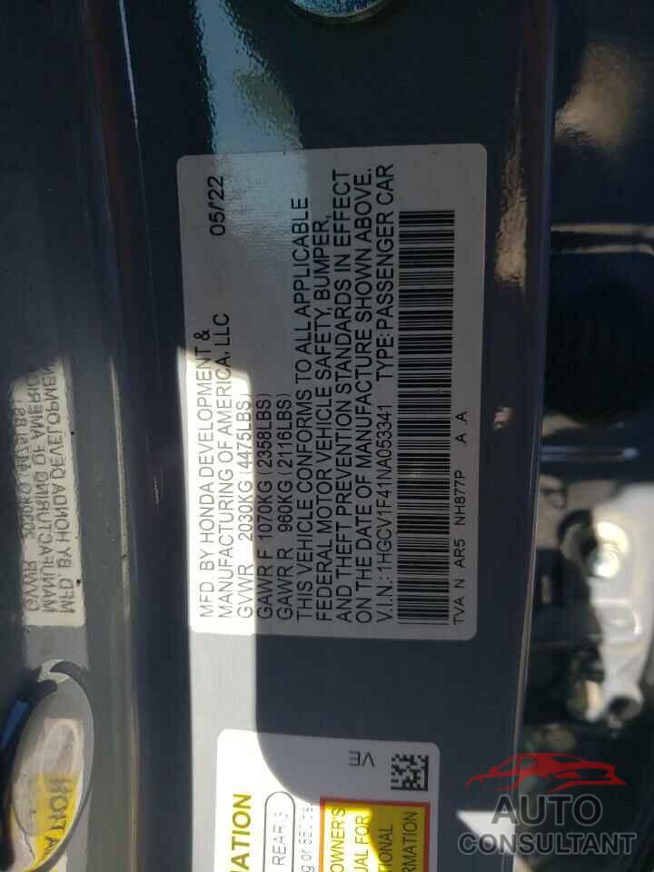 HONDA ACCORD 2022 - 1HGCV1F41NA053341