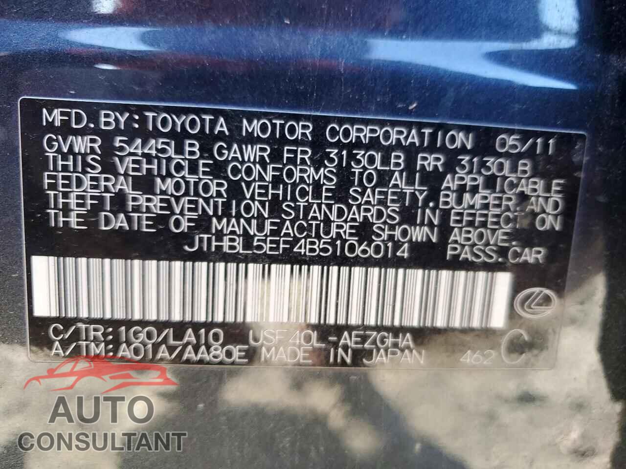 LEXUS LS500 2011 - JTHBL5EF4B5106014