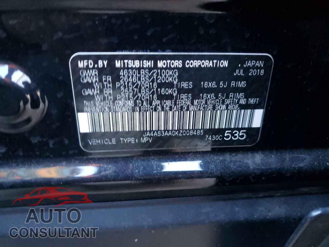 MITSUBISHI ECLIPSE 2019 - JA4AS3AA0KZ008485