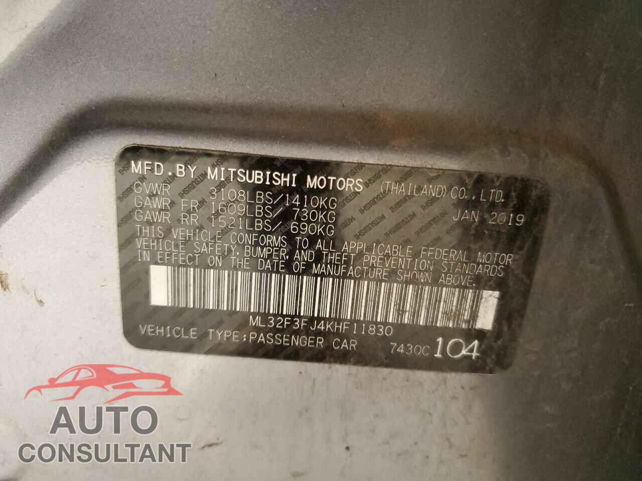 MITSUBISHI MIRAGE 2019 - ML32F3FJ4KHF11830