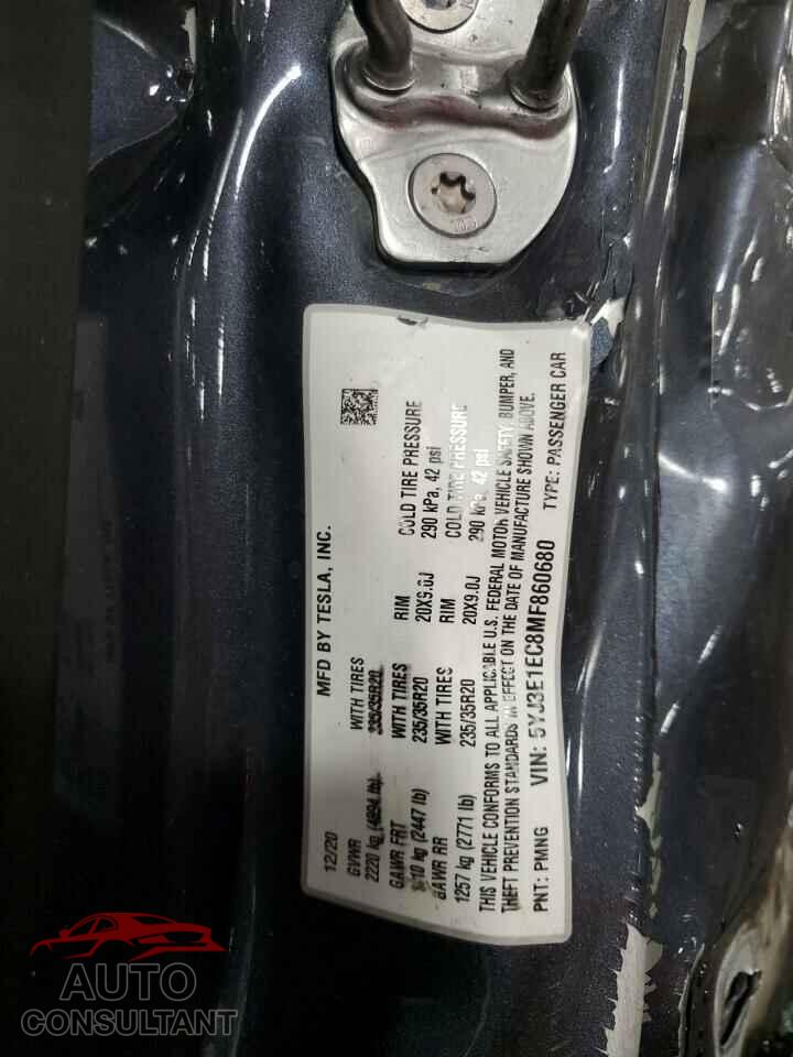 TESLA MODEL 3 2021 - 5YJ3E1EC8MF860680