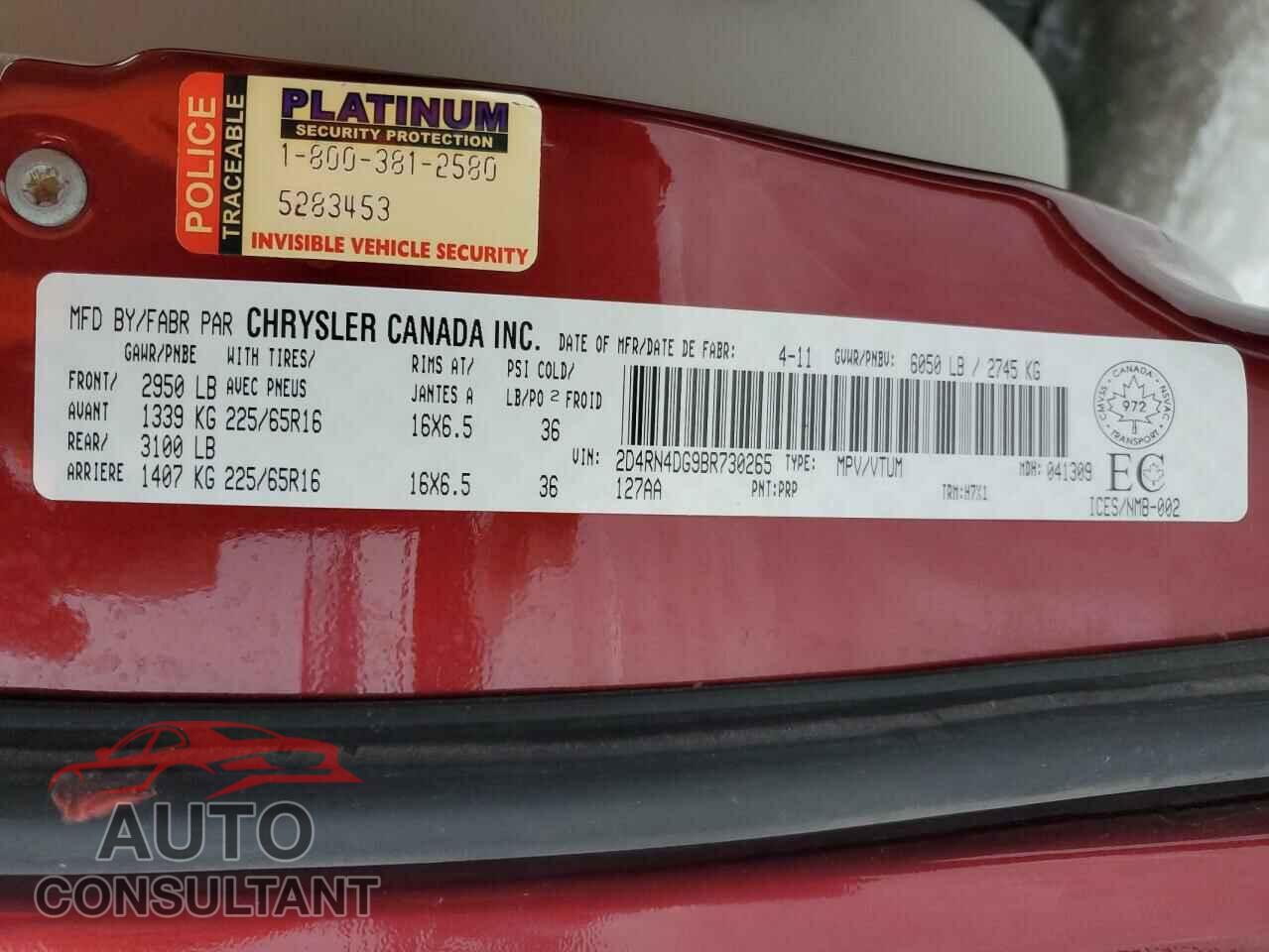 DODGE CARAVAN 2011 - 2D4RN4DG9BR730265