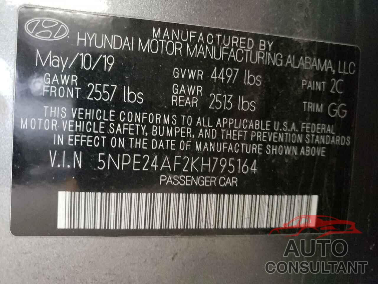 HYUNDAI SONATA 2019 - 5NPE24AF2KH795164