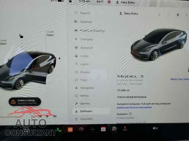 TESLA MODEL 3 2019 - 5YJ3E1EB7KF521509