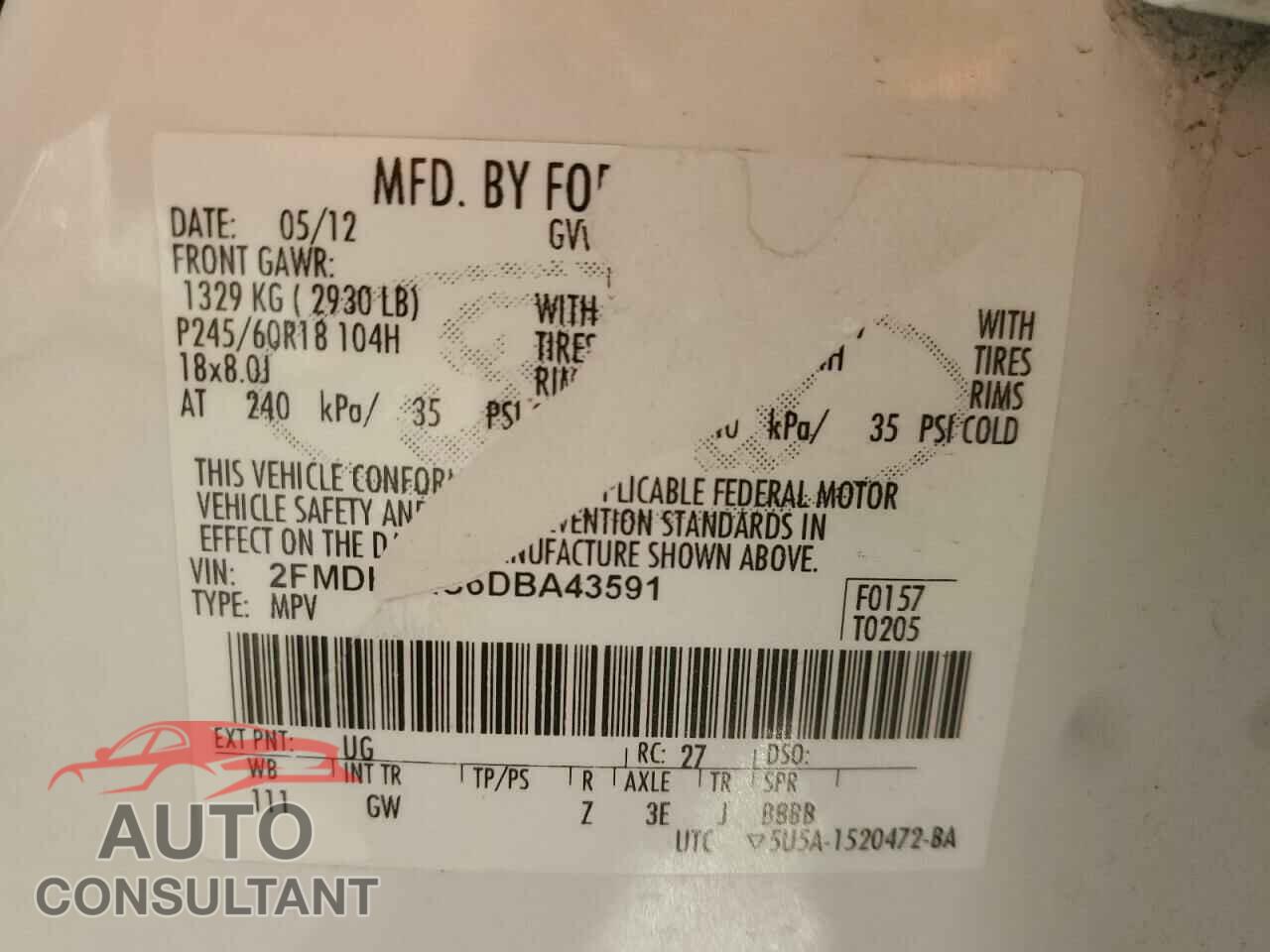 FORD EDGE 2013 - 2FMDK4KC6DBA43591