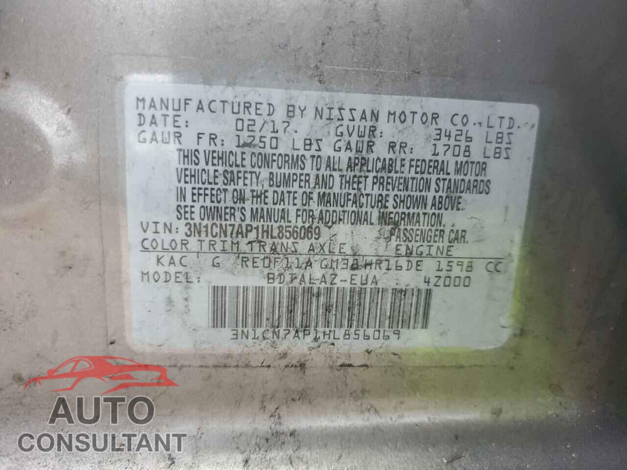 NISSAN VERSA 2017 - 3N1CN7AP1HL856069