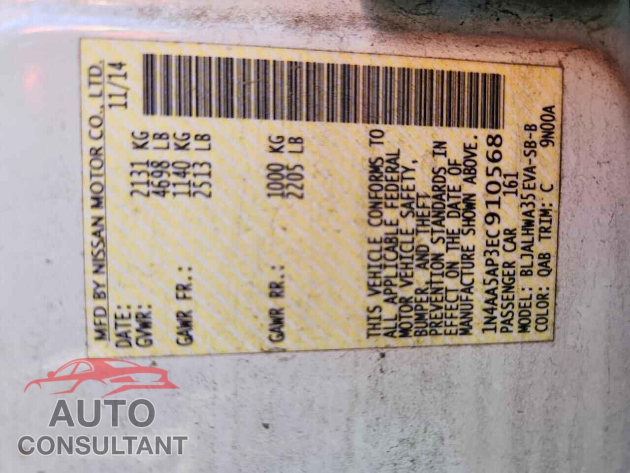 NISSAN MAXIMA 2014 - 1N4AA5AP3EC910568