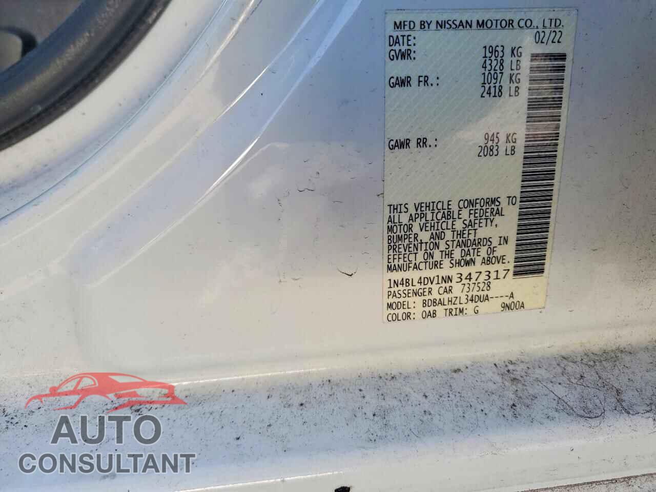 NISSAN ALTIMA 2022 - 1N4BL4DV1NN347317