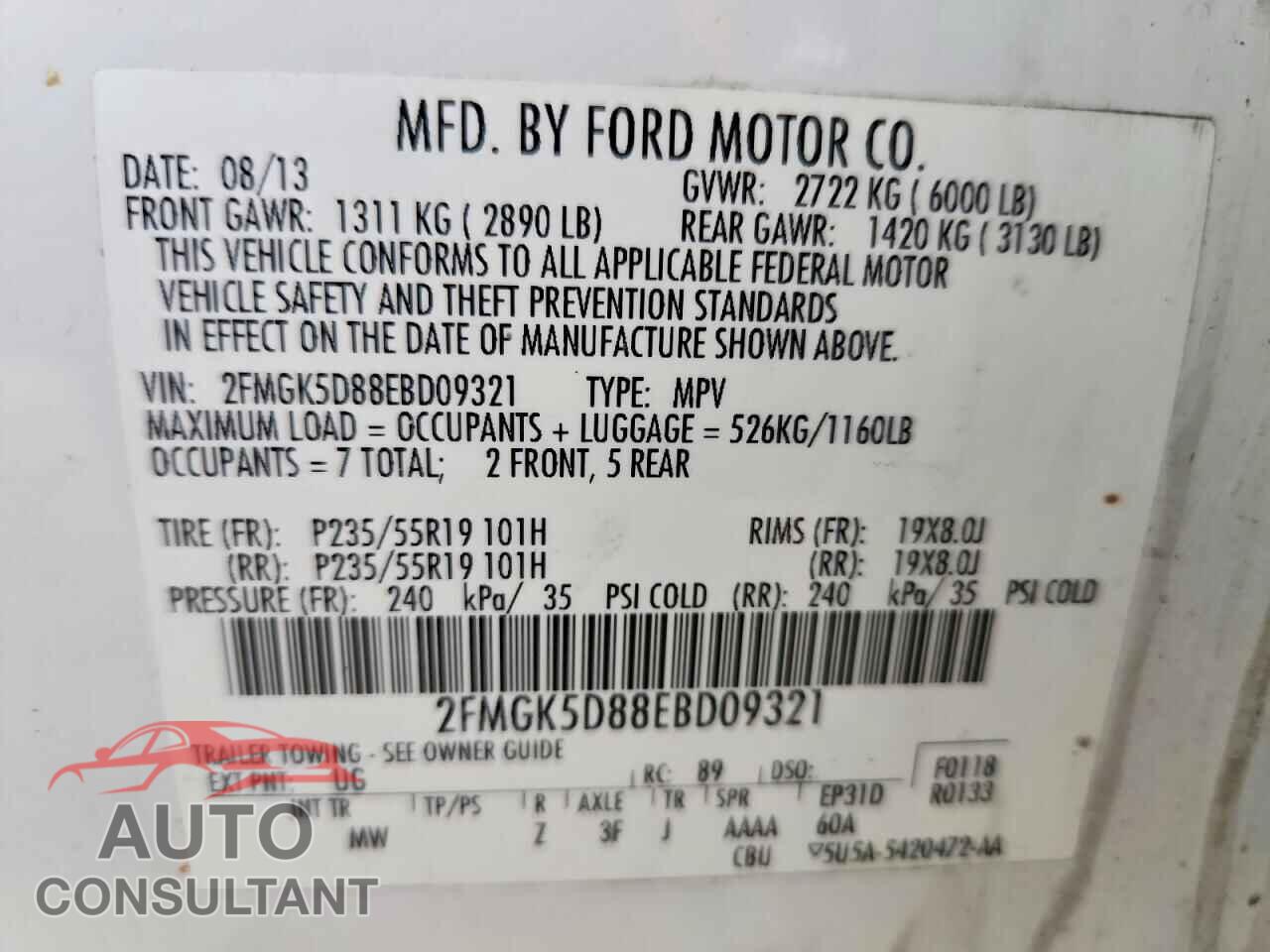 FORD FLEX 2014 - 2FMGK5D88EBD09321