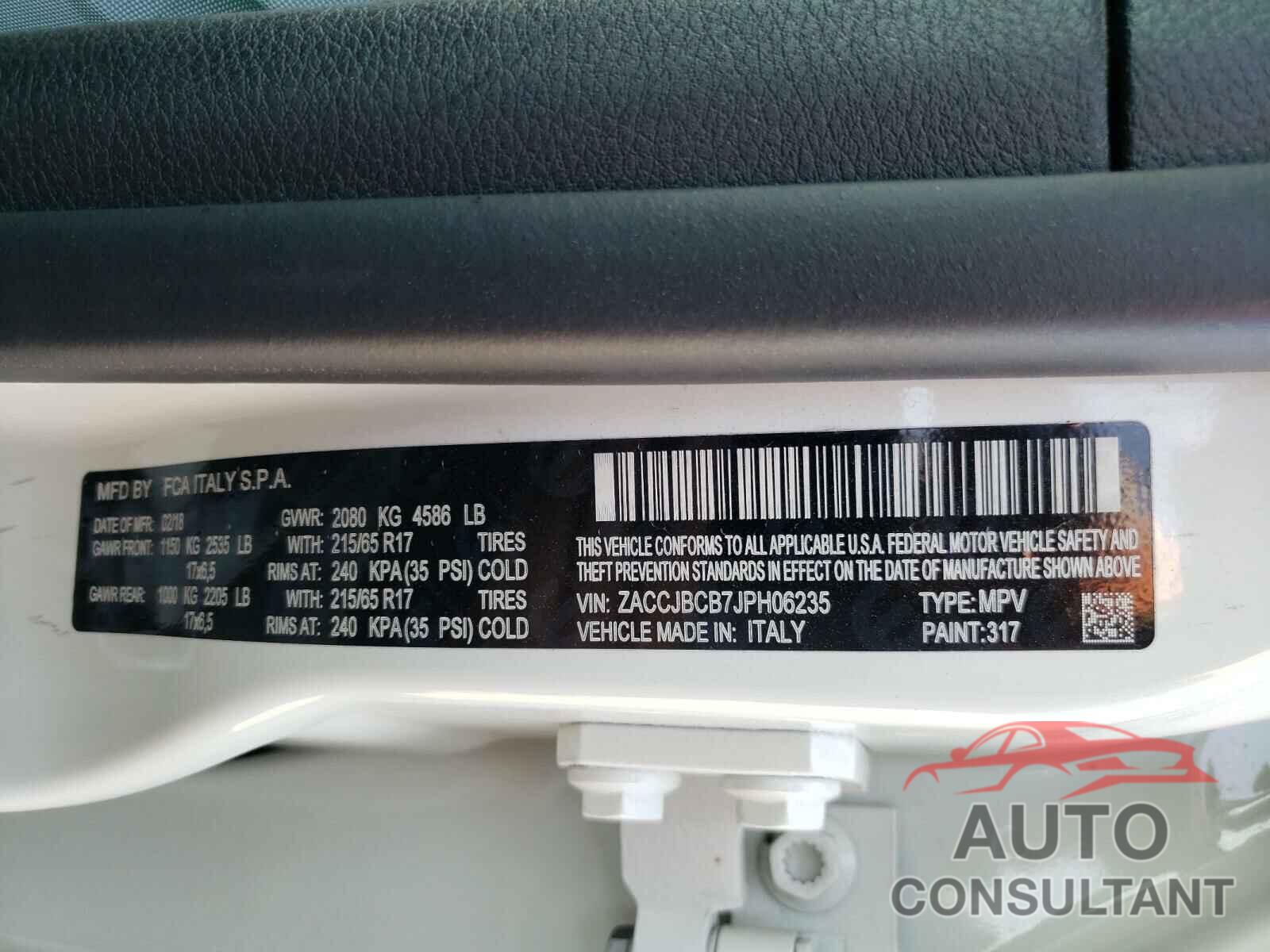 JEEP RENEGADE 2018 - ZACCJBCB7JPH06235