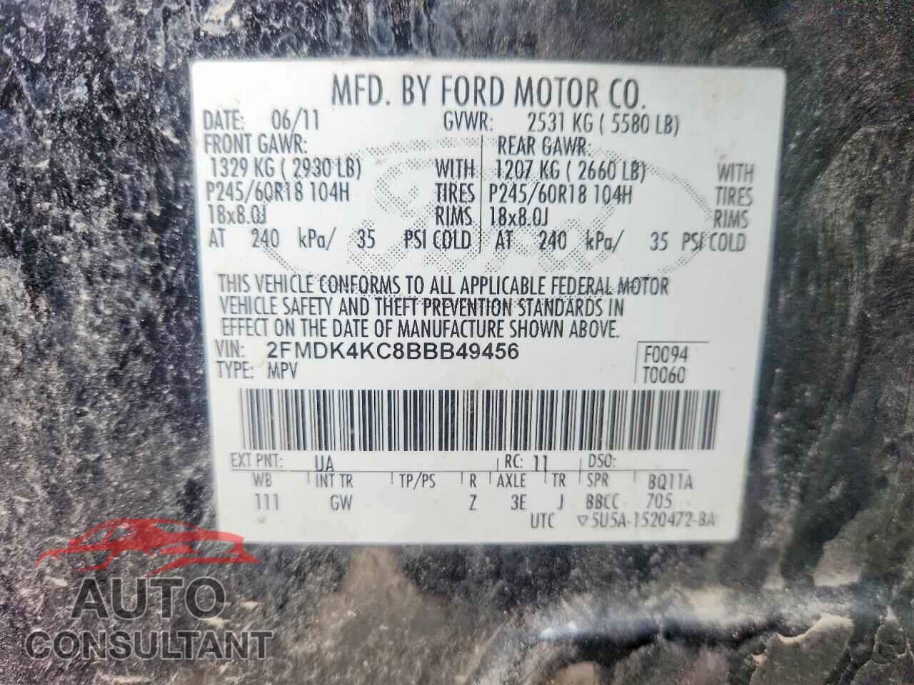 FORD EDGE 2011 - 2FMDK4KC8BBB49456
