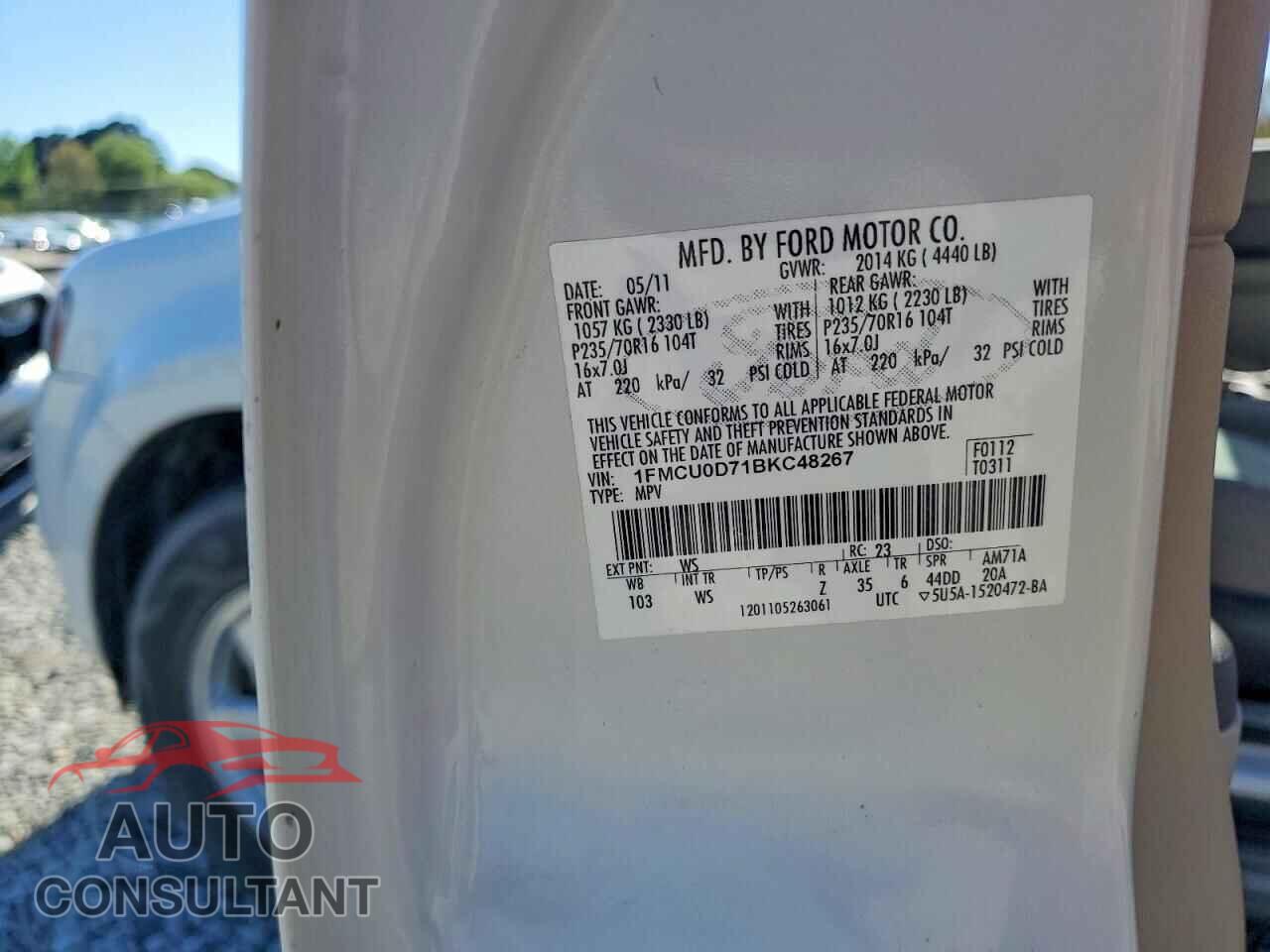 FORD ESCAPE 2011 - 1FMCU0D71BKC48267