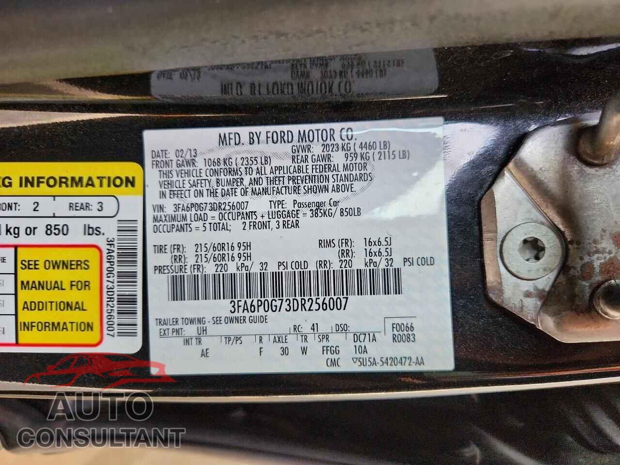 FORD FUSION 2013 - 3FA6P0G73DR256007