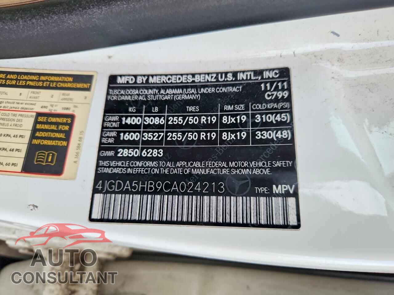 MERCEDES-BENZ M-CLASS 2012 - 4JGDA5HB9CA024213