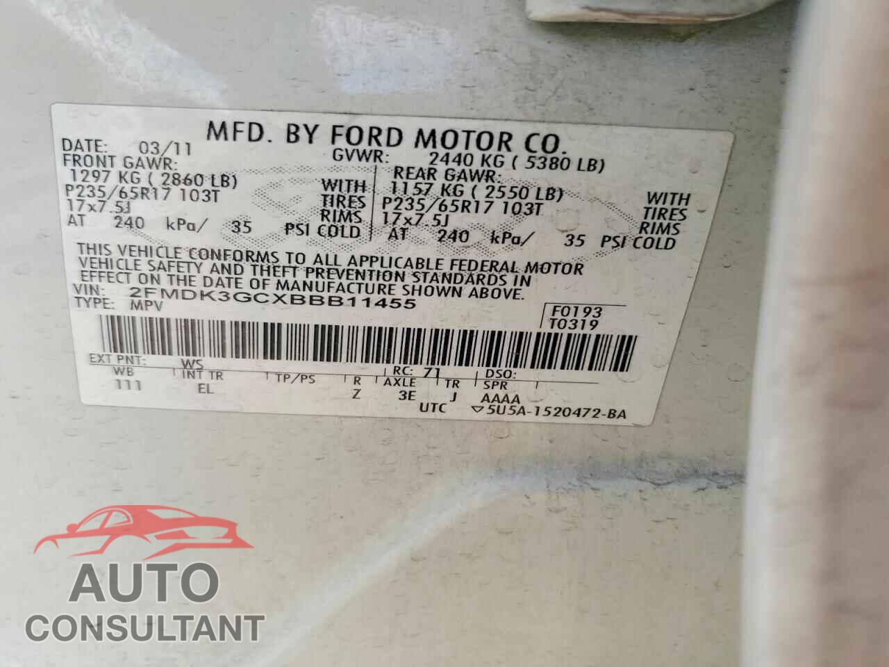 FORD EDGE 2011 - 2FMDK3GCXBBB11455