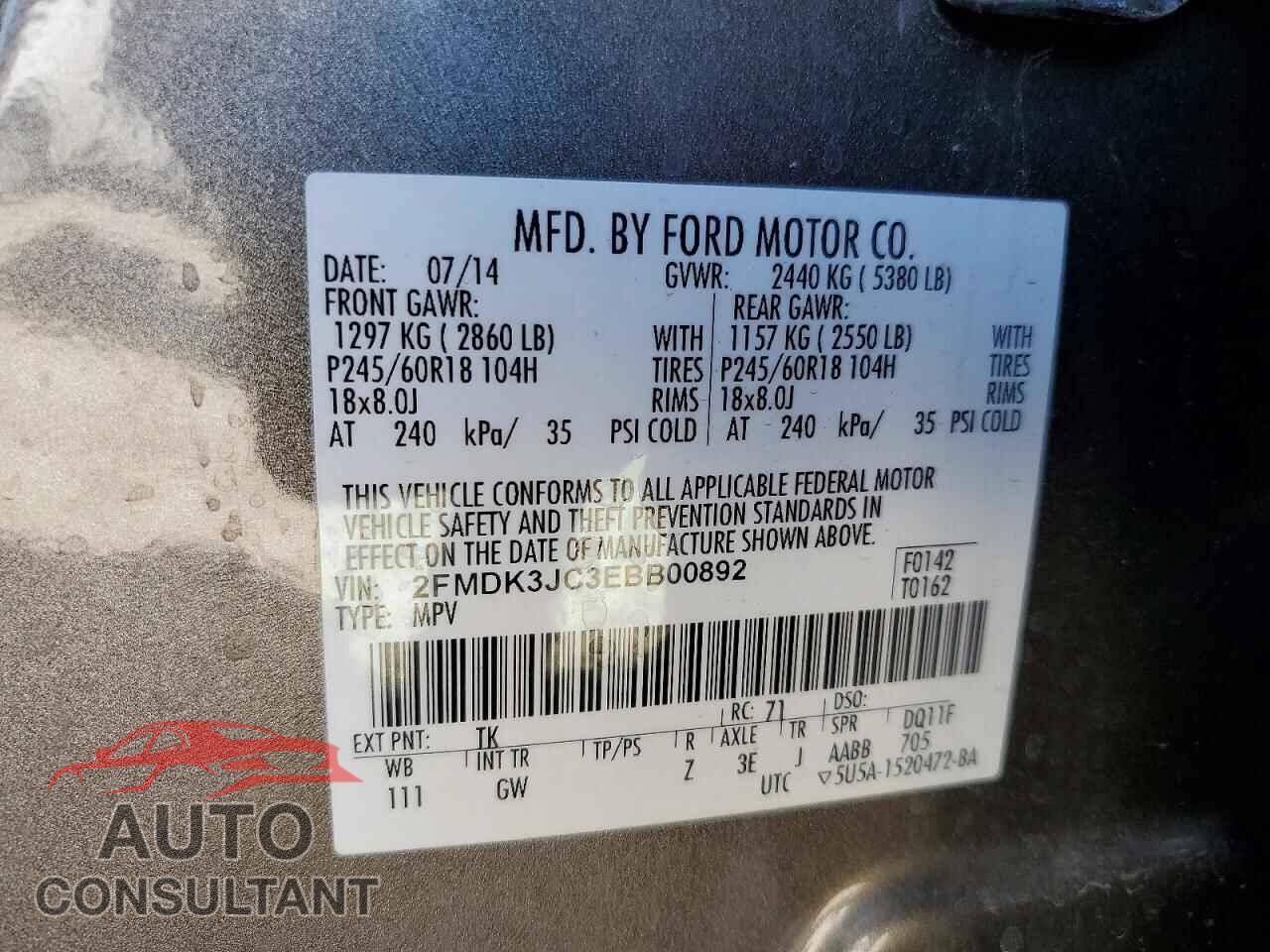 FORD EDGE 2014 - 2FMDK3JC3EBB00892