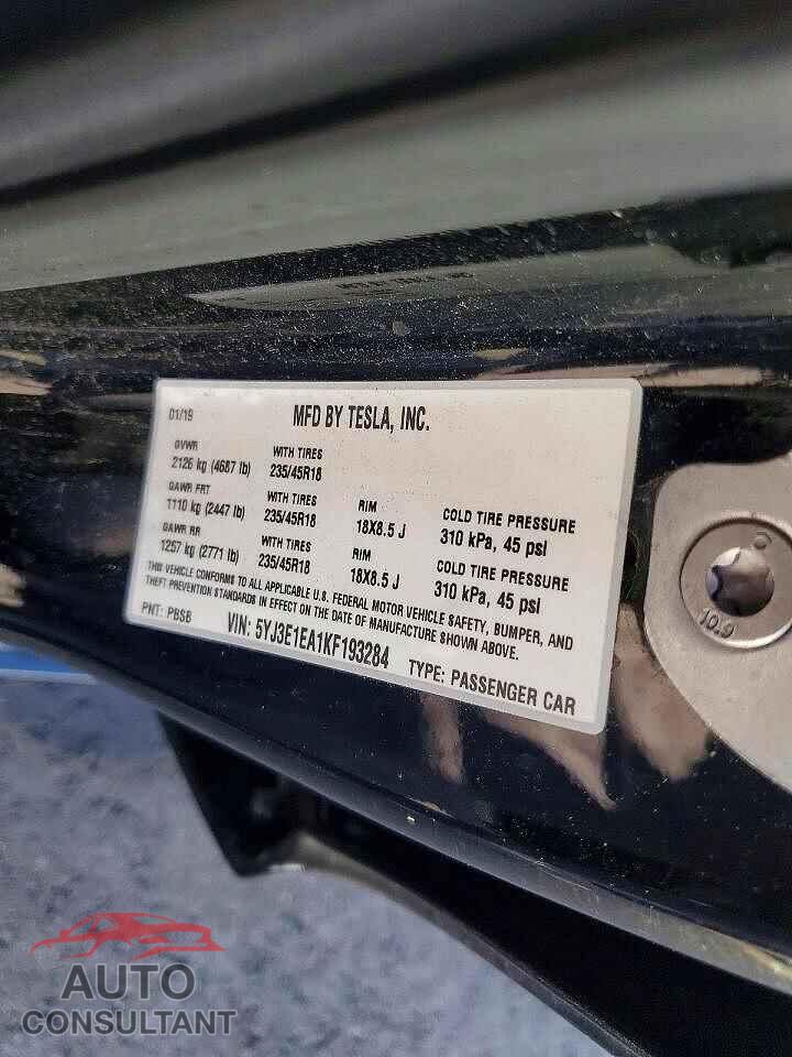 TESLA MODEL 3 2019 - 5YJ3E1EA1KF193284
