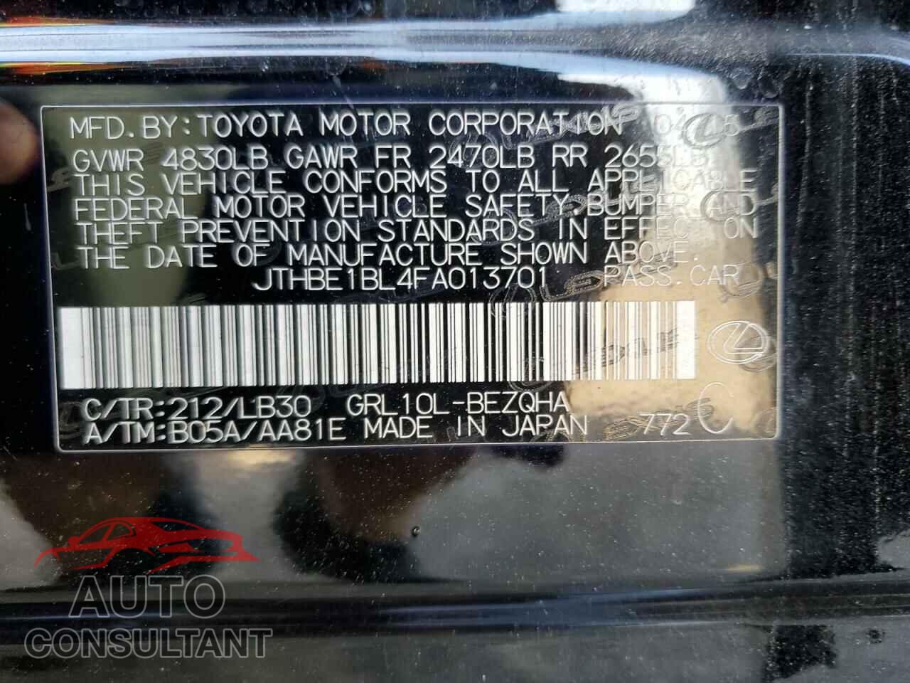 LEXUS GS350 2015 - JTHBE1BL4FA013701