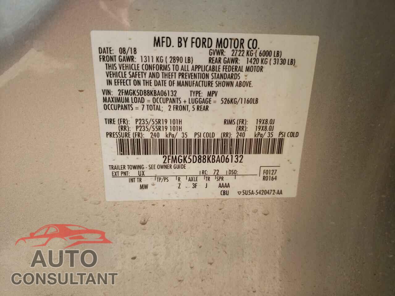 FORD FLEX 2019 - 2FMGK5D88KBA06132