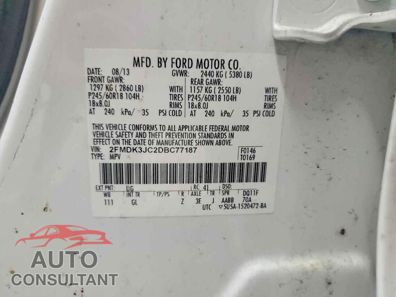 FORD EDGE 2013 - 2FMDK3JC2DBC77187