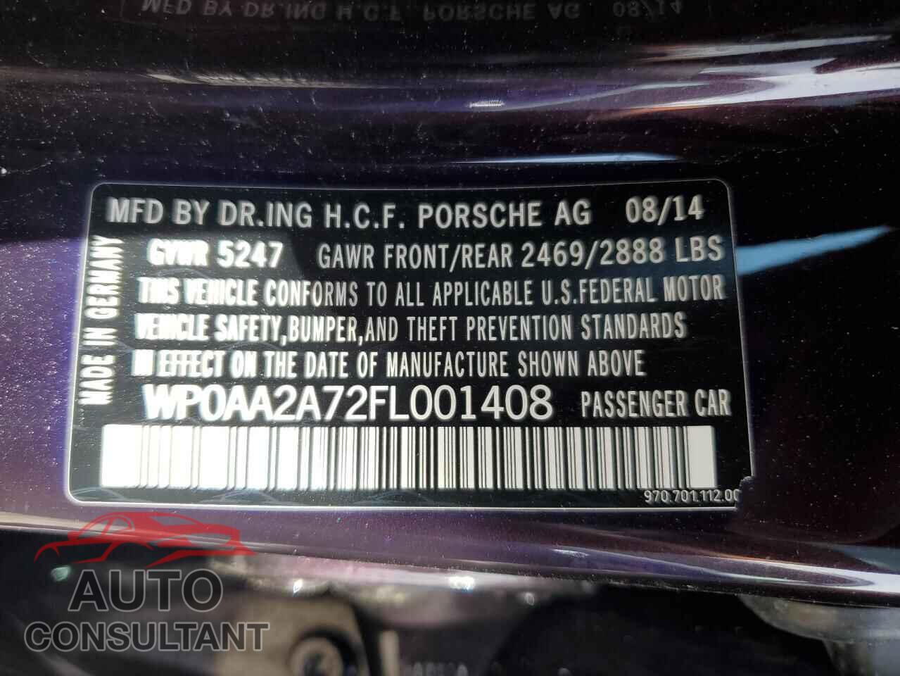 PORSCHE PANAMERA 2015 - WP0AA2A72FL001408