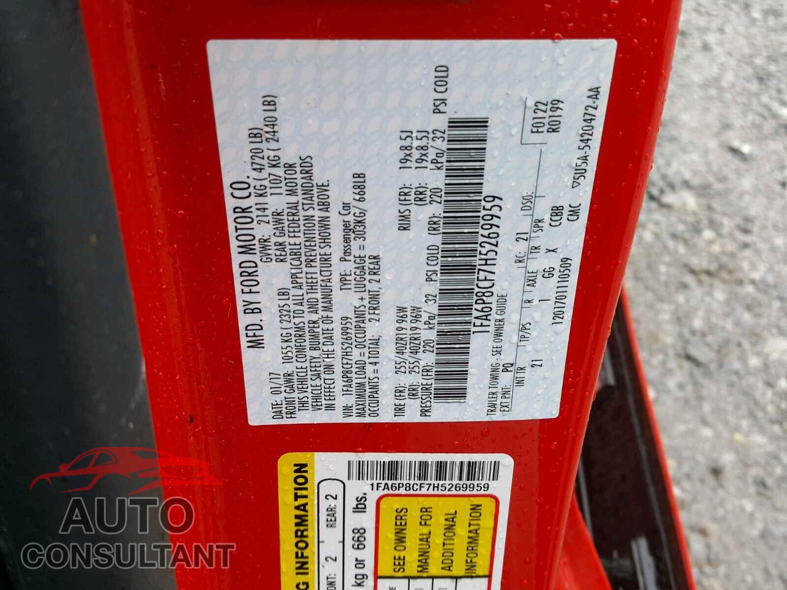 FORD MUSTANG 2017 - 1FA6P8CF7H5269959
