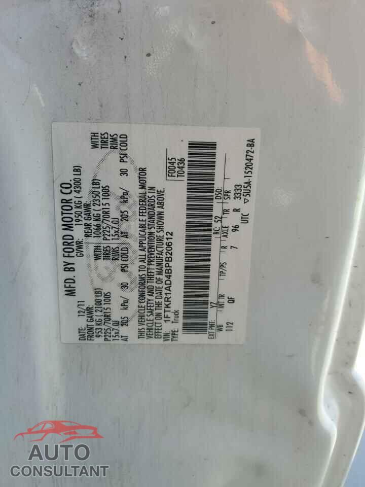 FORD RANGER 2011 - 1FTKR1AD4BPB20612