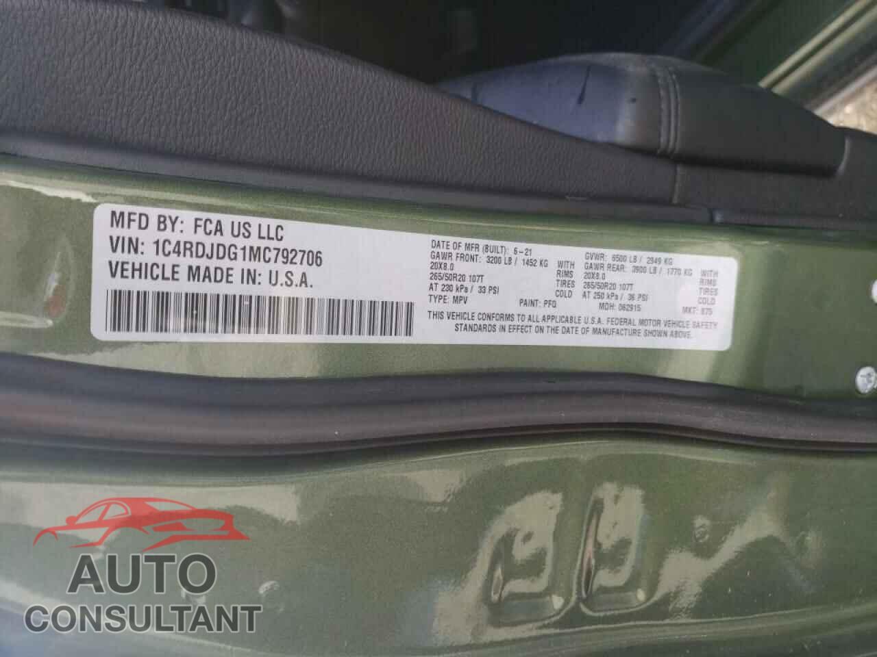 DODGE DURANGO 2021 - 1C4RDJDG1MC792706