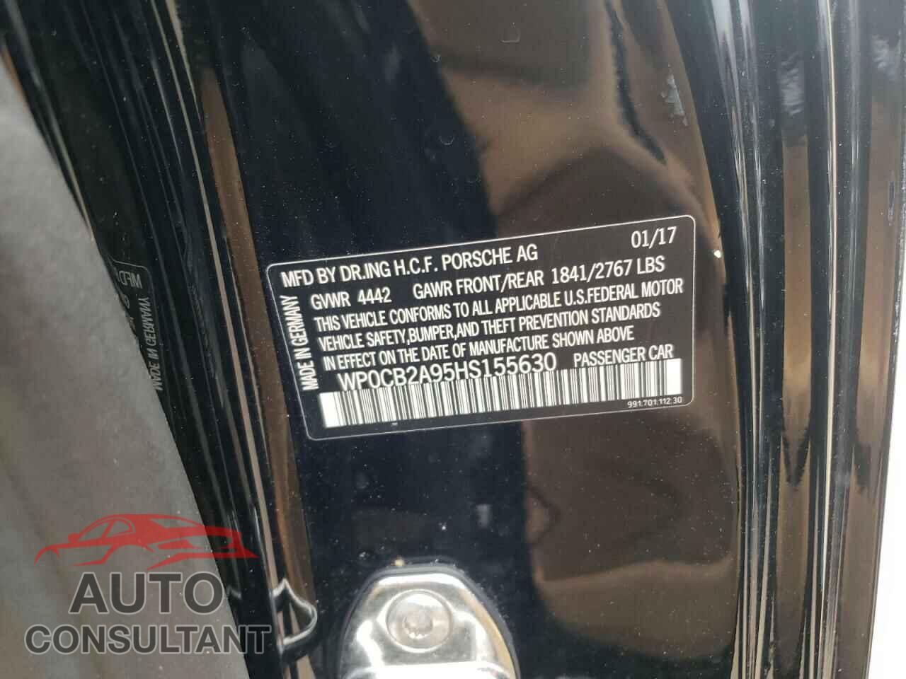 PORSCHE 911 2017 - WP0CB2A95HS155630