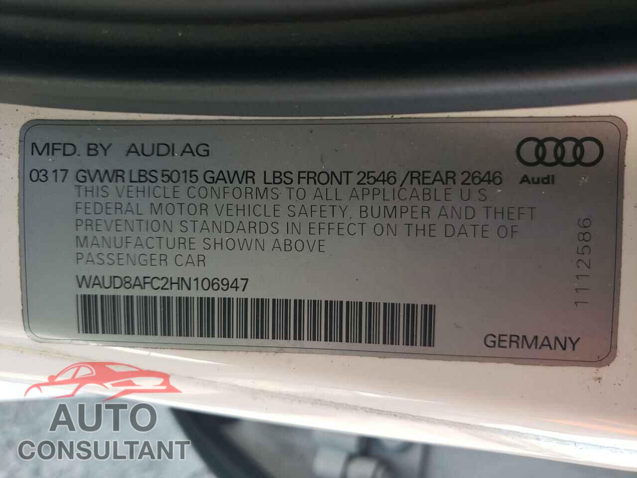 AUDI A6 2017 - WAUD8AFC2HN106947
