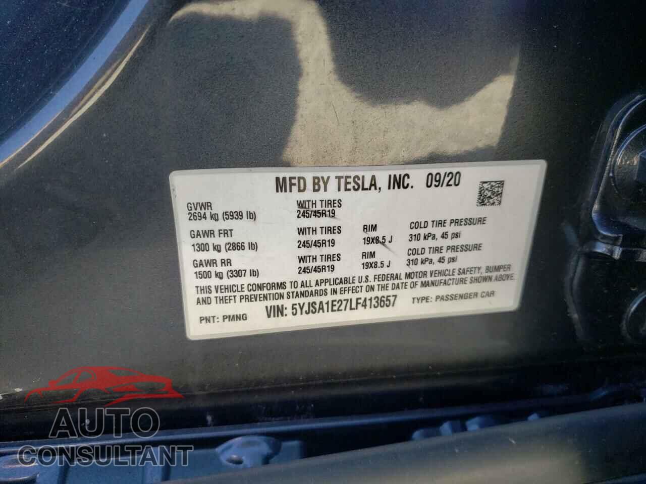 TESLA MODEL S 2020 - 5YJSA1E27LF413657