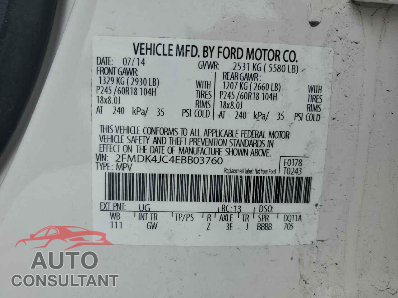 FORD EDGE 2014 - 2FMDK4JC4EBB03760