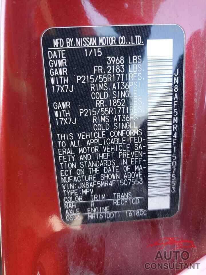 NISSAN JUKE 2015 - JN8AF5MR4FT507553
