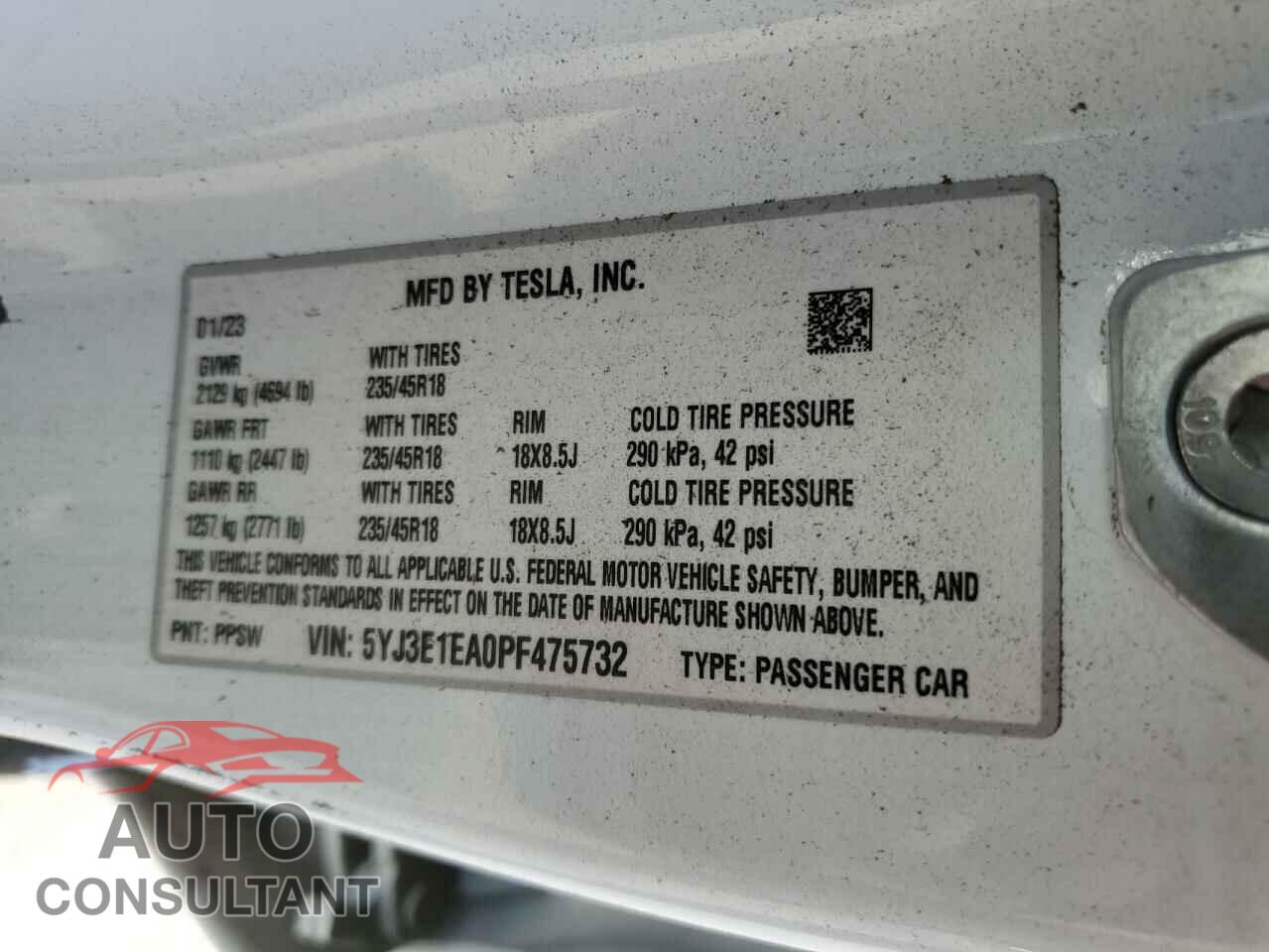 TESLA MODEL 3 2023 - 5YJ3E1EA0PF475732
