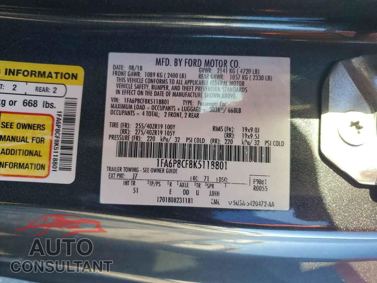 FORD MUSTANG 2019 - 1FA6P8CF8K5118801