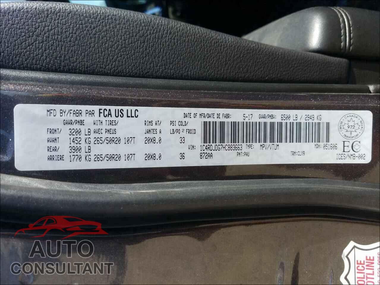 DODGE DURANGO 2017 - 1C4RDJDG7HC883663