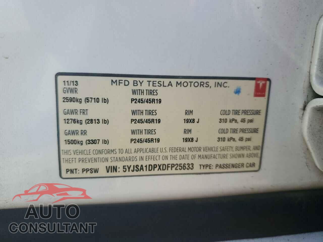 TESLA MODEL S 2013 - 5YJSA1DPXDFP25633