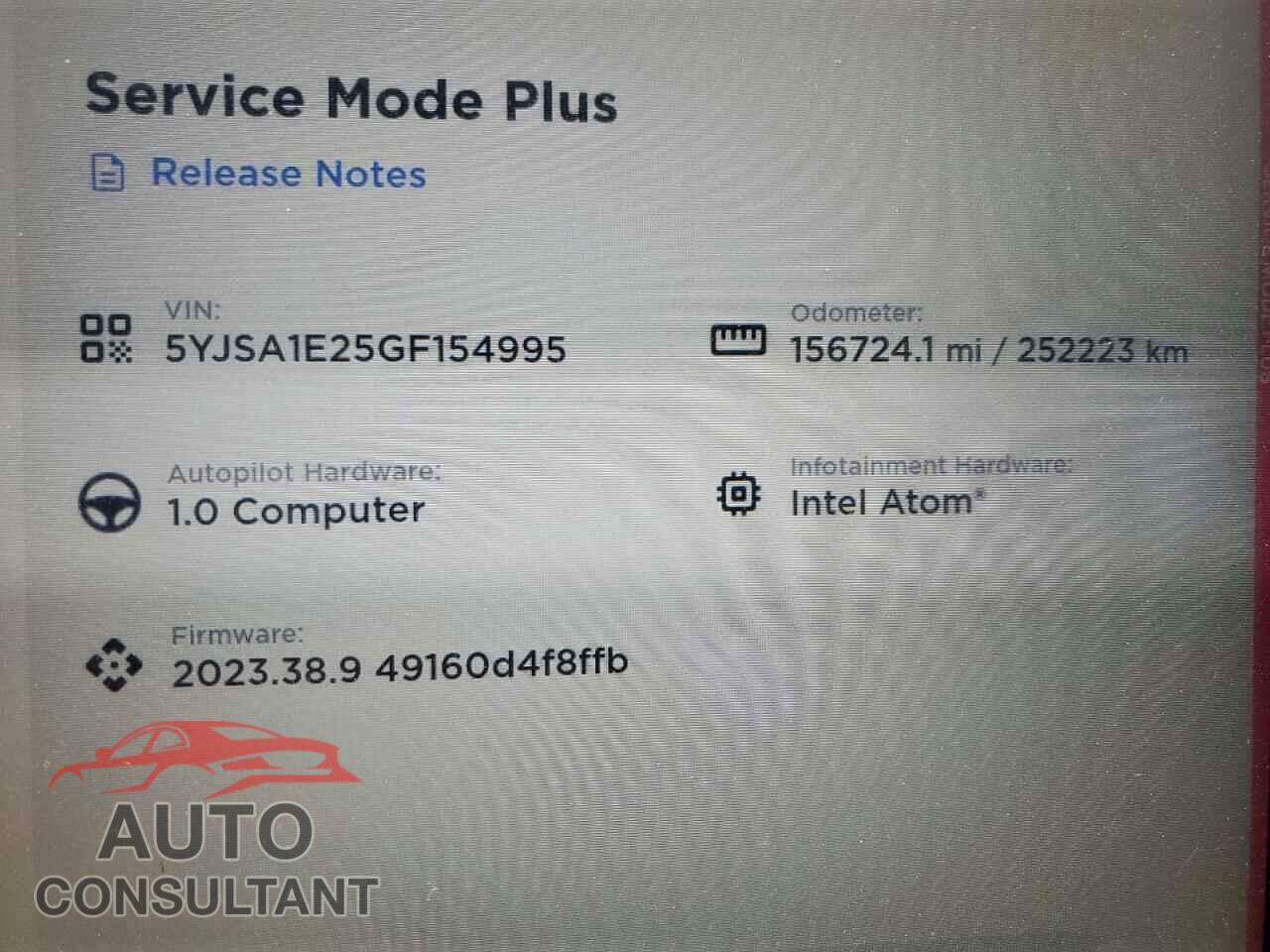 TESLA MODEL S 2016 - 5YJSA1E25GF154995