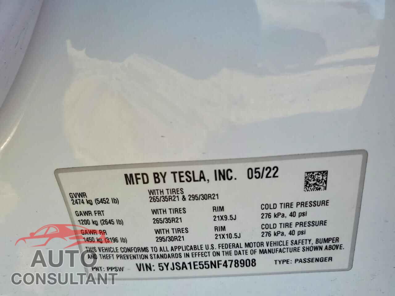 TESLA MODEL S 2022 - 5YJSA1E55NF478908