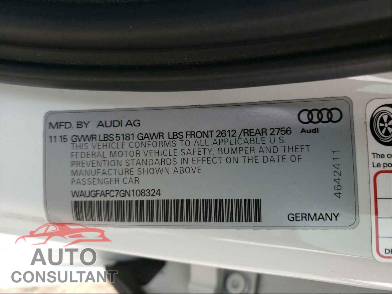 AUDI A6 2016 - WAUGFAFC7GN108324