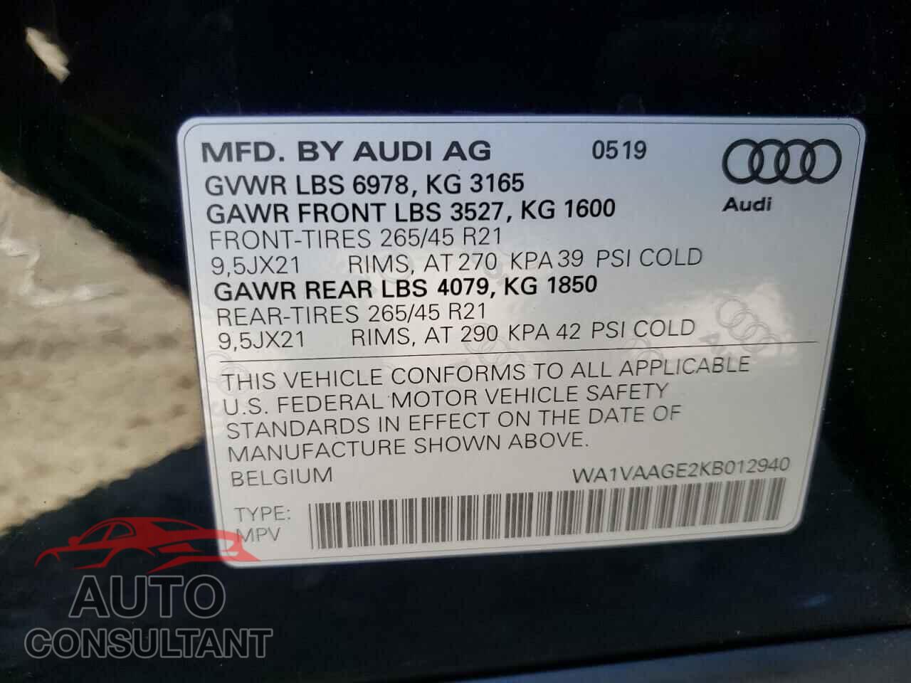 AUDI E-TRON 2019 - WA1VAAGE2KB012940