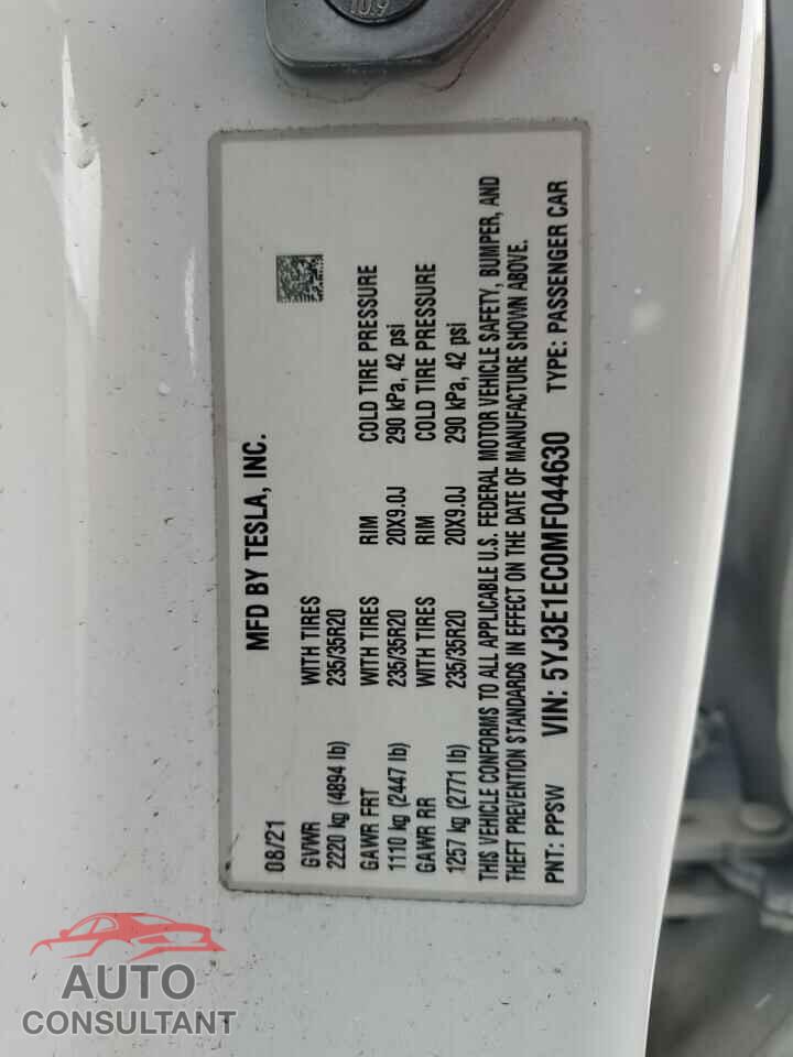 TESLA MODEL 3 2021 - 5YJ3E1EC0MF044630