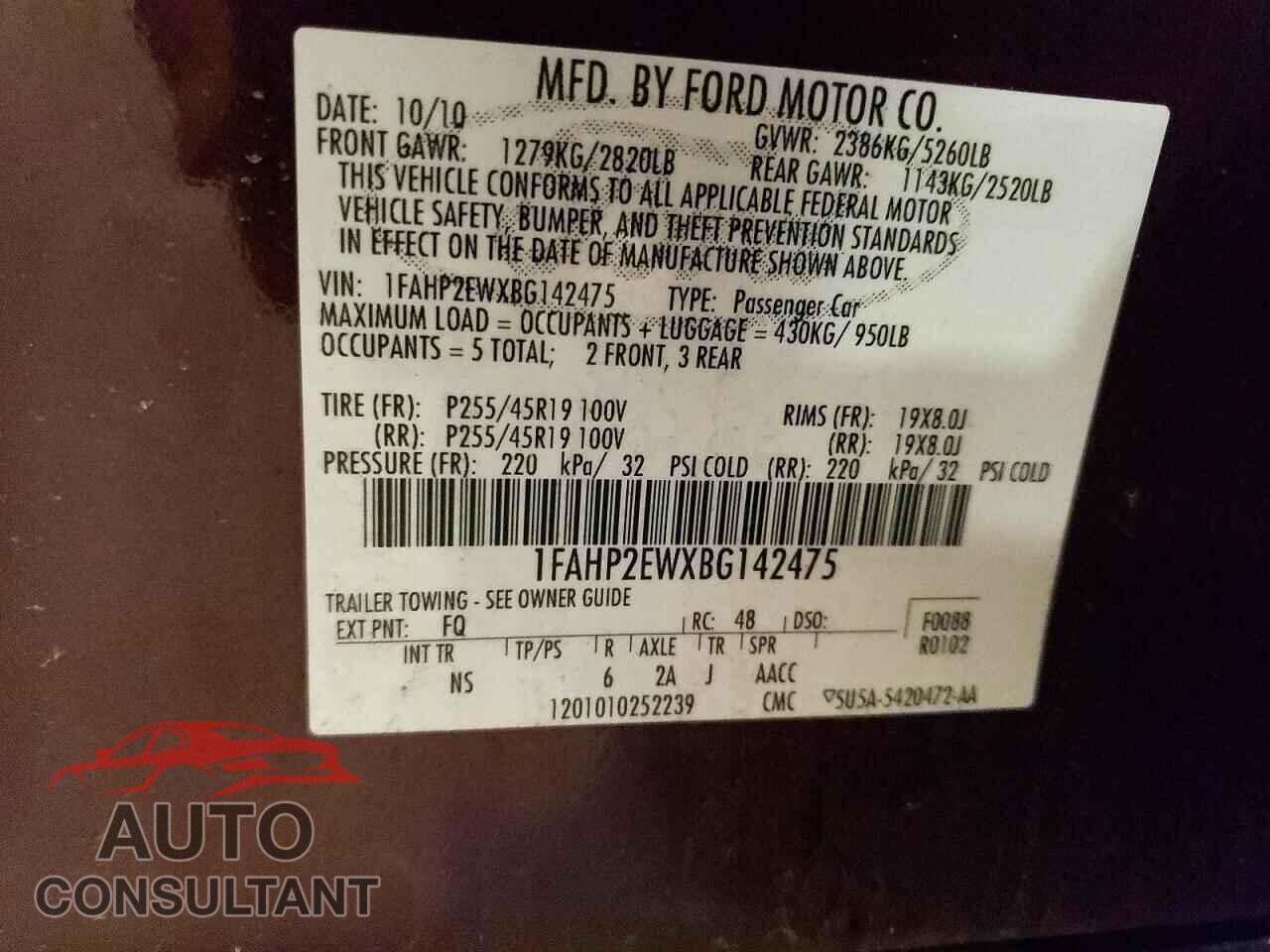 FORD TAURUS 2011 - 1FAHP2EWXBG142475