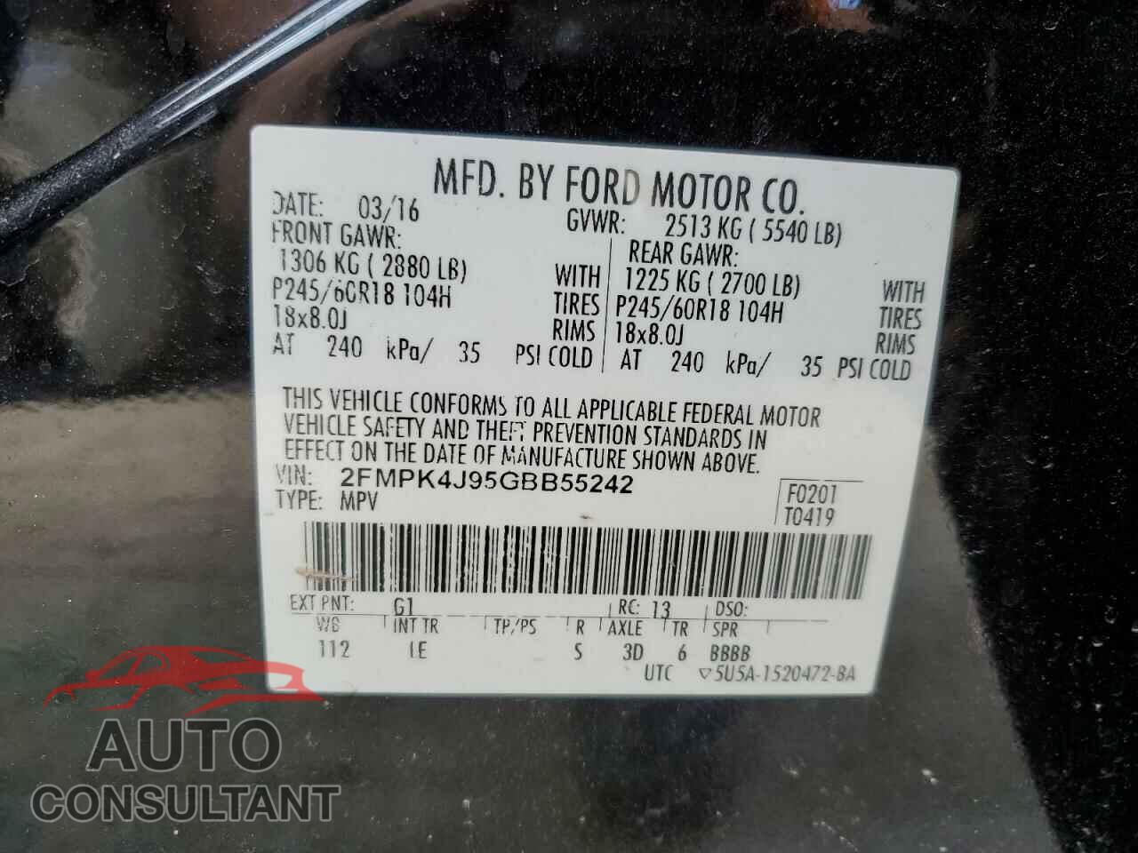 FORD EDGE 2016 - 2FMPK4J95GBB55242