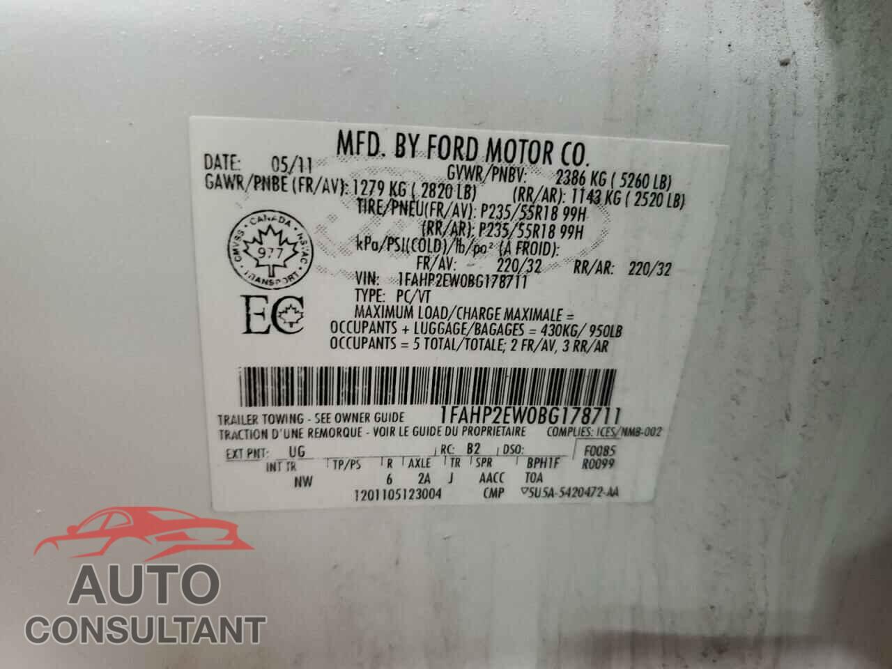 FORD TAURUS 2011 - 1FAHP2EW0BG178711