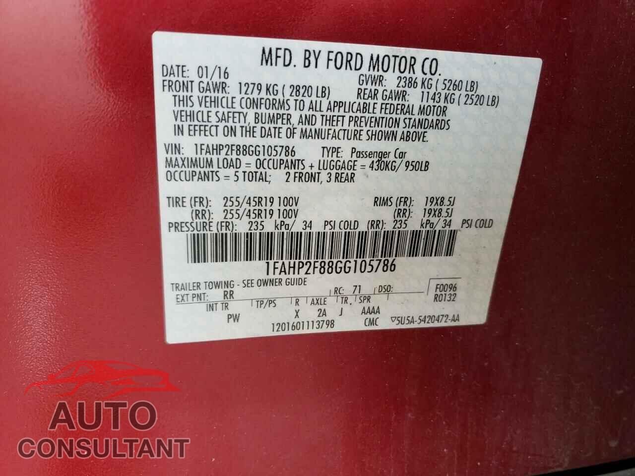 FORD TAURUS 2016 - 1FAHP2F88GG105786