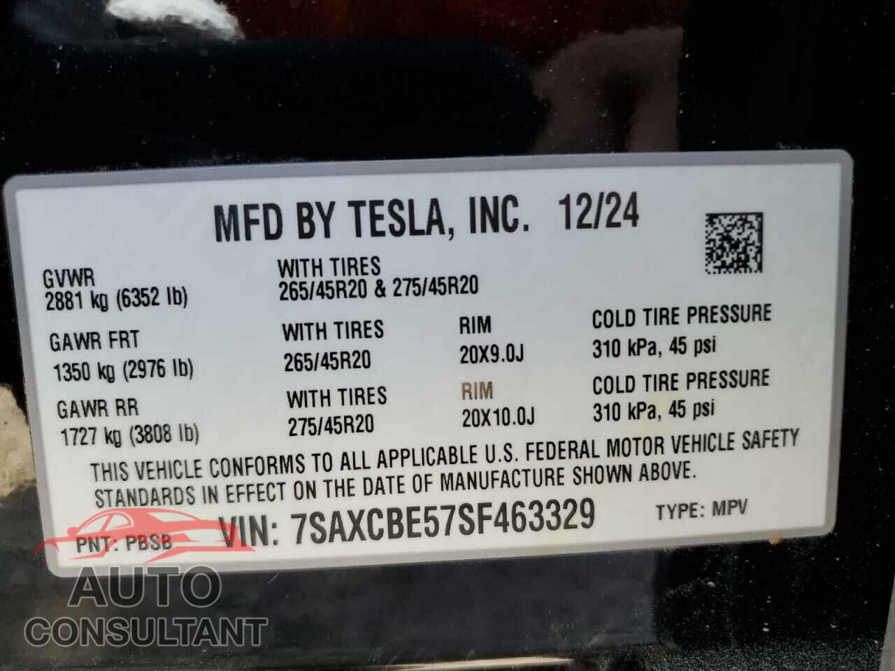 TESLA MODEL X 2025 - 7SAXCBE57SF463329