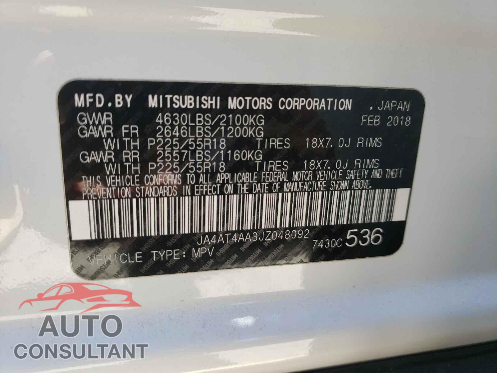 MITSUBISHI ECLIPSE 2018 - JA4AT4AA3JZ048092