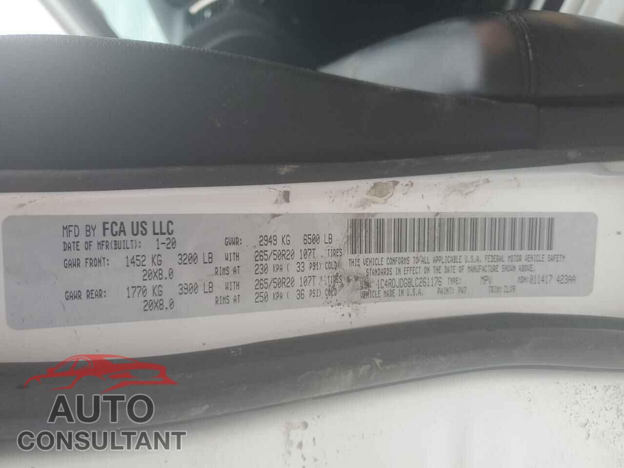 DODGE DURANGO 2020 - 1C4RDJDG8LC261176