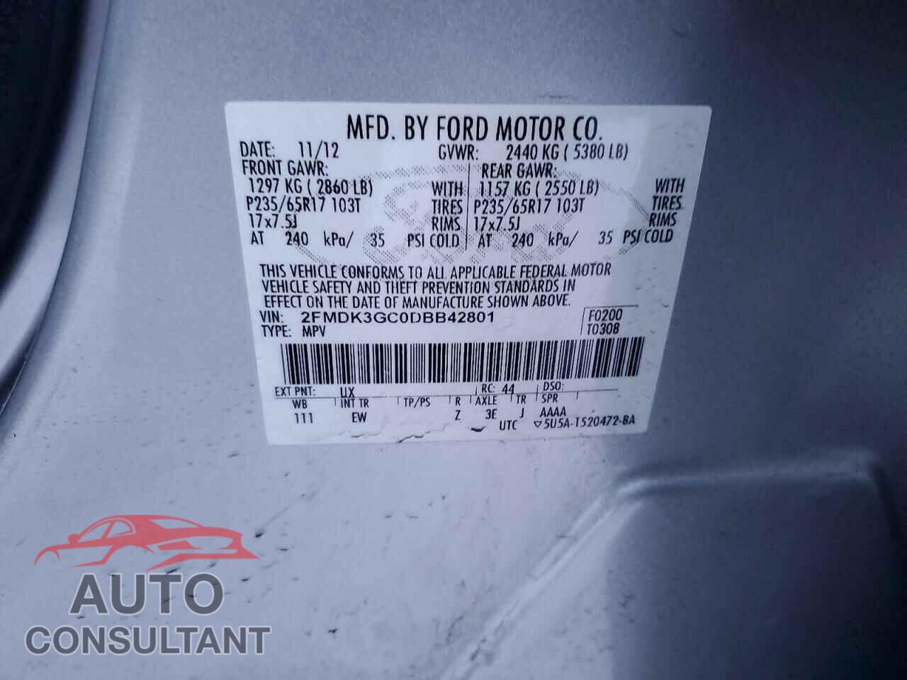 FORD EDGE 2013 - 2FMDK3GC0DBB42801